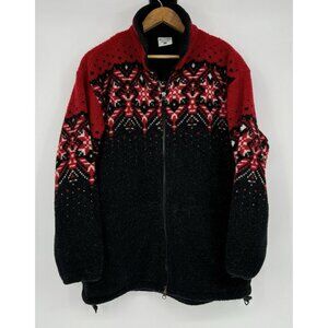 Columbia Fleece Women’s Size Medium Vintage 90s Black‎ Red Aztec Sherpa Full Zip